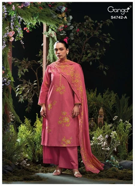 Livara 4742 By Ganga Cotton Printed With Embroidery Work Salwar Suits Exporters In India